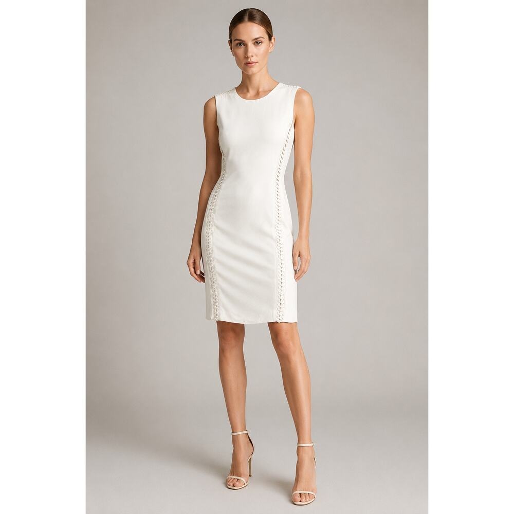 Ralph Lauren Black Label White Leather-Trim Sheath Dress Size 8